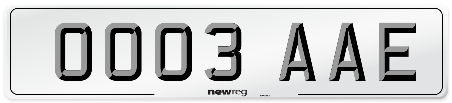 OO03 AAE Number Plate from New Reg